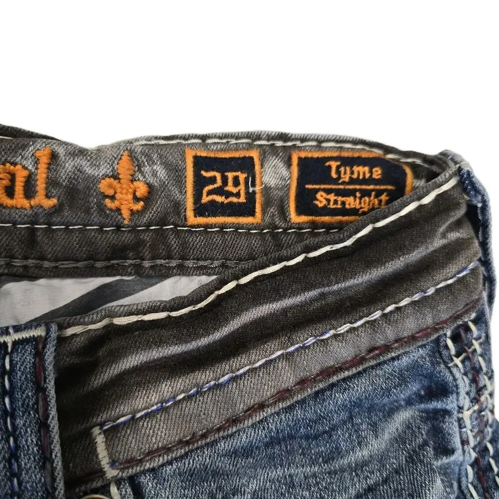 Rock Revival TYME Mens Jeans Straight Leg Size 29 Distressed Thick Stitch MMA - Picture 7 of 12